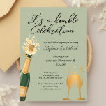 Elegant Double Celebration Green Joint Birthday Invitation<br><div class="desc">Celebrate a joint birthday worth toasting with this elegant double celebration party invitation, featuring a soft pastel green background and a festive graphic of two champagne glasses clinking with sparkling accents. A champagne bottle pops with cheer, capturing the excitement of this unforgettable milestone. The scripted text "It's a double celebration"...</div>