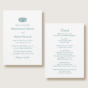 Elegant Double-sided Wedding Invitation Teal