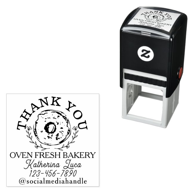 Elegant Doughnut Thank You Name Bakery Self-inking Stamp (In Situ)