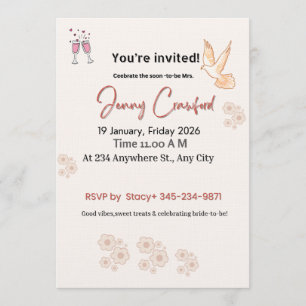 Elegant Dove Bridal Shower Invitation Customiz
