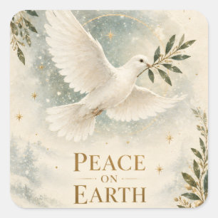 Elegant Dove Christmas ,Peace on Earth White style Square Sticker