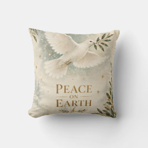 Elegant Dove Christmas ,Peace on Earth White style Throw Pillow
