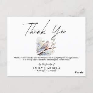 Elegant Dove Funeral Simple Script Thank You Card