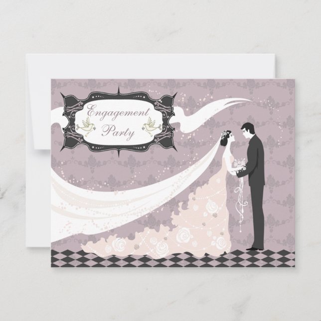 Elegant Doves, Bride & Groom Vector Engagement Invitation (Front)