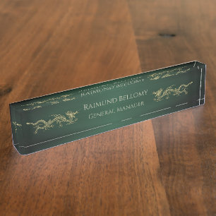 Elegant Dragon Green Metallic Desk Nameplate