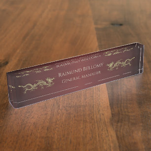Elegant Dragon Red Metallic Desk Nameplate