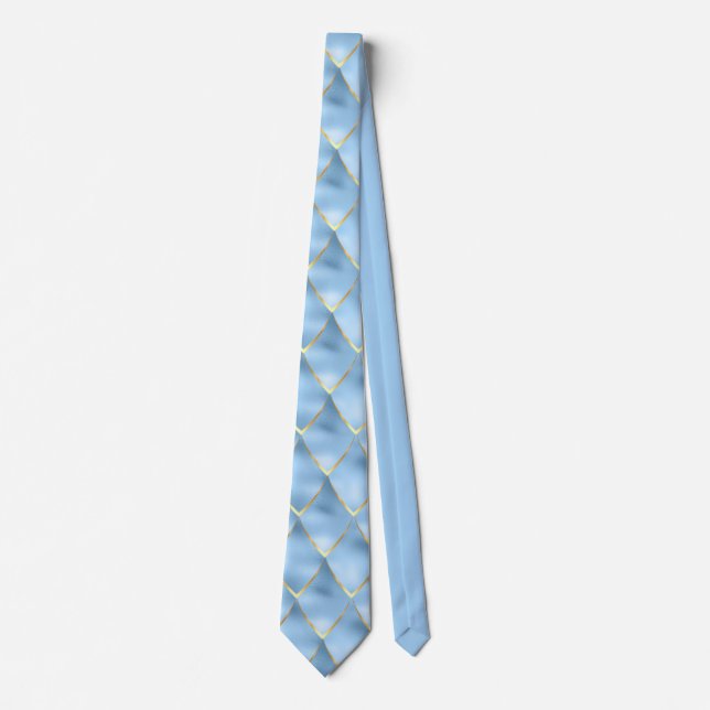 Elegant Dragon Scale Baby Blue Gold Pattern Tie (Front)