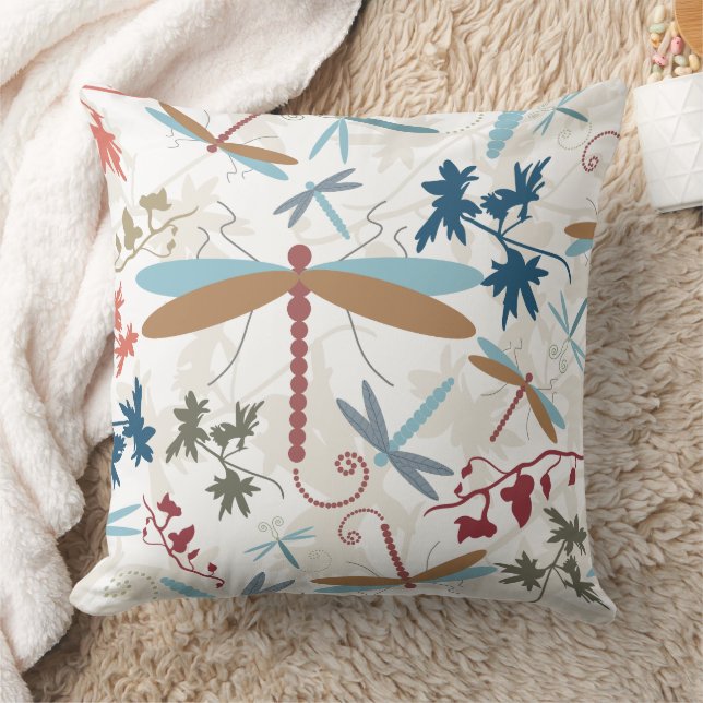 Elegant Dragonflies Multi Colour Pattern Throw Pillow (Blanket)