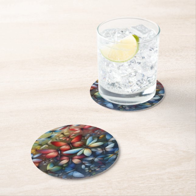 Elegant Dragonflies Round Paper Coaster (Insitu)