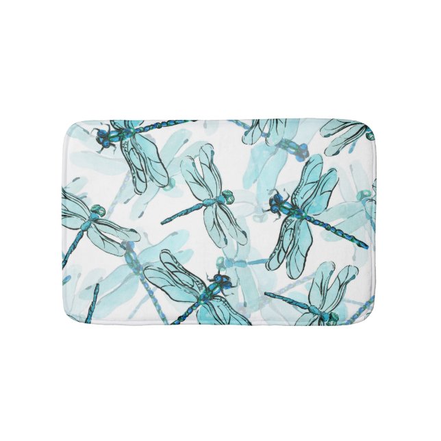 Elegant Dragonflies: Watercolor Wonder Bath Mat (Front)