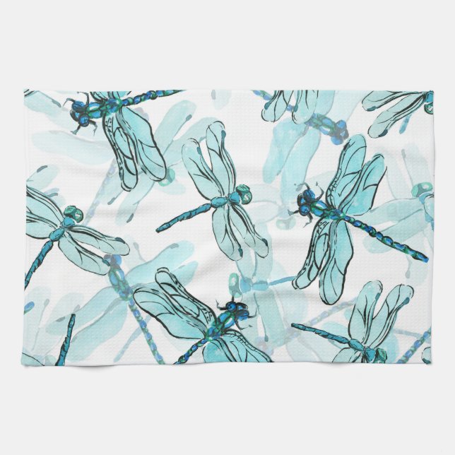 Elegant Dragonflies: Watercolor Wonder Kitchen Towel (Horizontal)