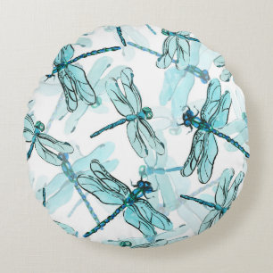 Elegant Dragonflies: Watercolor Wonder Round Pillow