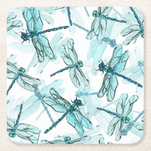 Elegant Dragonflies: Watercolor Wonder Square Paper Coaster