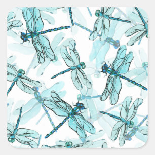 Elegant Dragonflies: Watercolor Wonder Square Sticker