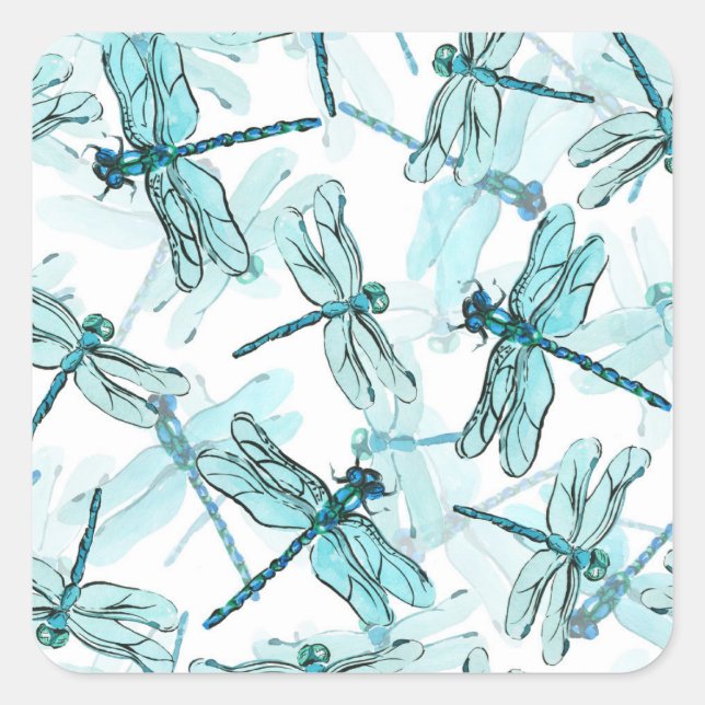 Elegant Dragonflies: Watercolor Wonder Square Sticker (Front)