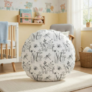 Elegant Dragonflies & Wildflowers  Round Pillow