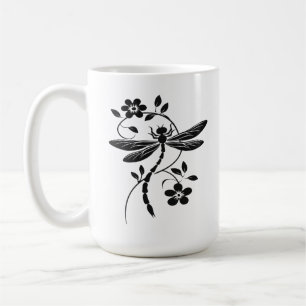 Elegant Dragonfly and Floral Coffee Mug