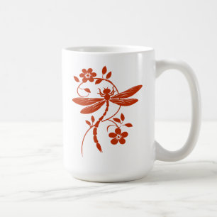 Elegant Dragonfly and Floral Coffee Mug