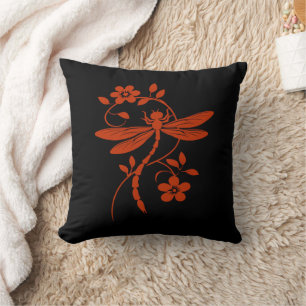 Elegant Dragonfly and Floral Throw Pillow