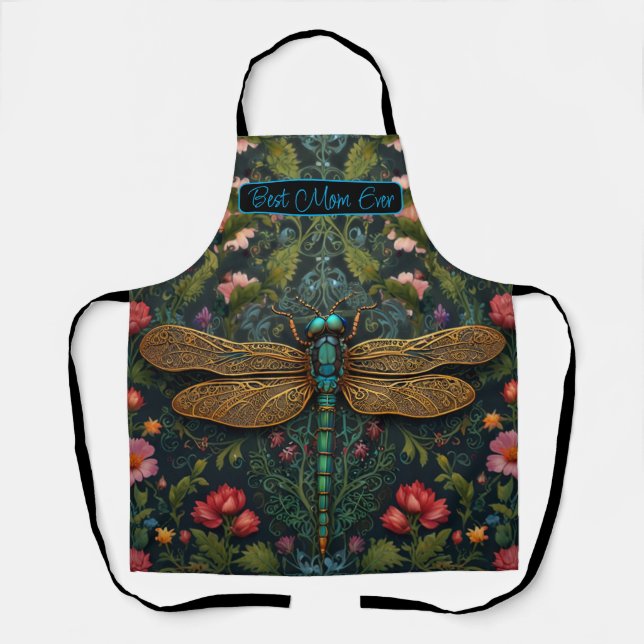 Elegant dragonfly boho vintage botanical  apron (Front)