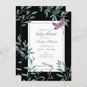Elegant Dragonfly Garden Greenery Baby Shower Invitation