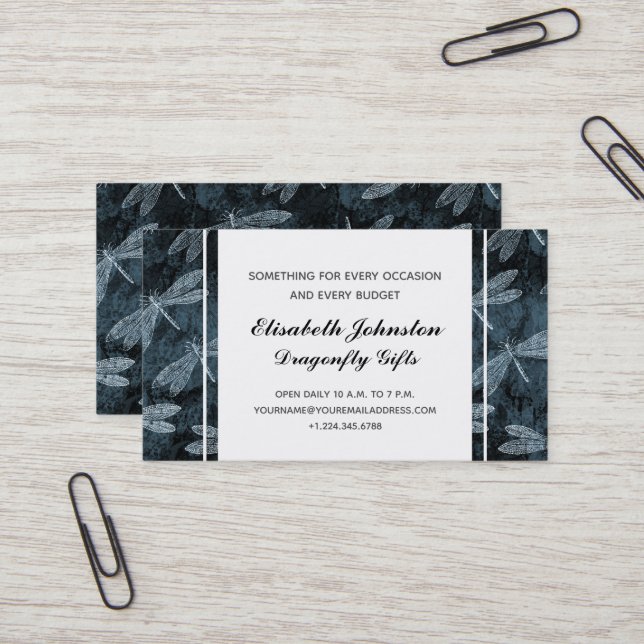 Elegant Dragonfly Gift Shop or Boutique Business Card (Front/Back In Situ)