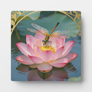 Elegant Dragonfly Pink Lotus Art Nouveau Frame