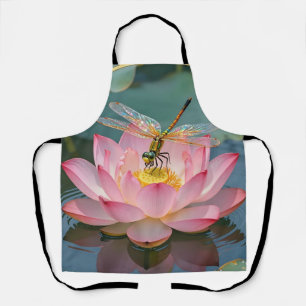 Elegant Dragonfly Pink Lotus Art Nouveau Frame Apron