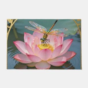 Elegant Dragonfly Pink Lotus Art Nouveau Frame Doormat