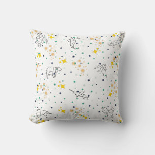 Elegant drawing animals stars white pattern kids throw pillow