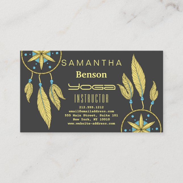 Elegant  Dream Catcher Feathers Yoga Instructor Business Card (Front)