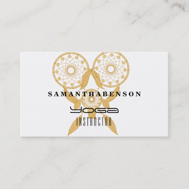 Elegant  Dream Catcher Feathers Yoga Instructor Business Card (Front)
