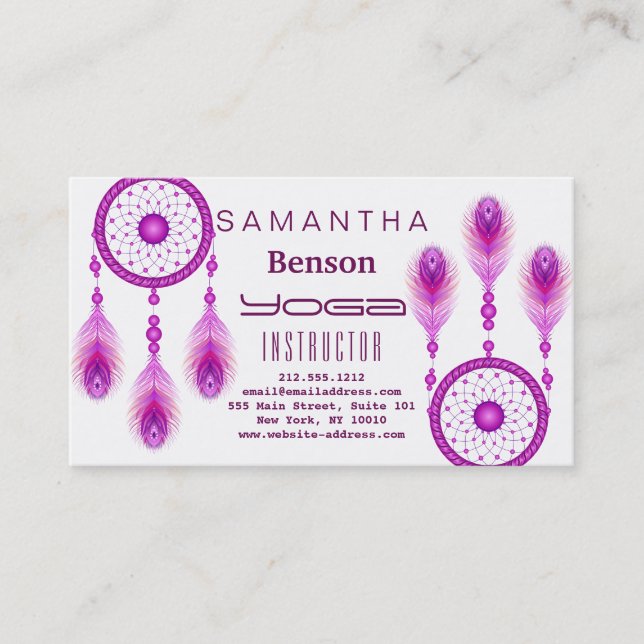 Elegant  Dream Catcher Feathers Yoga Instructor Business Card (Front)