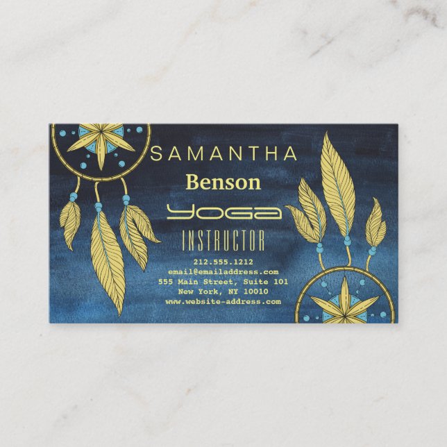 Elegant  Dream Catcher Feathers Yoga Instructor Business Card (Front)