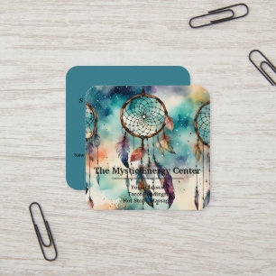 Elegant  Dream Catcher Feathers Yoga Instructor Square Business Card