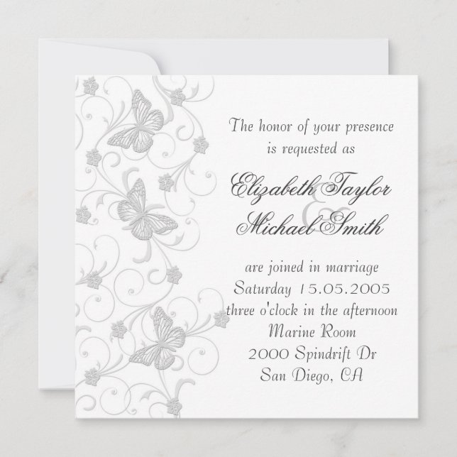 Elegant Dream Grey Butterfly Wedding Invite (Front)
