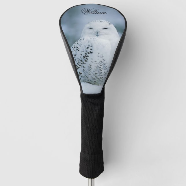 Elegant Dreamy White Snowy Owl Personalized Golf Head Cover (Front)