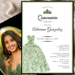 Elegant dress 15th birthday sage green Quinceanera Invitation