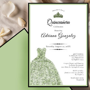 Elegant dress 15th birthday sage green Quinceanera Invitation