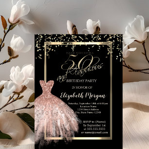 Elegant  Dress,Confetti Rose Gold 50th Birthday Invitation