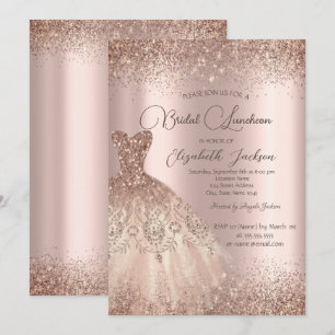 Elegant Dress Confetti Rose Gold Bridal Luncheon  Invitation
