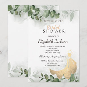 Elegant Dress Eucalyptus Greenery Bridal Shower Invitation