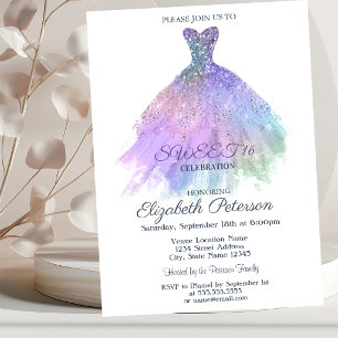 Elegant Dress Watercolor Colourful Striped Sweet 1 Invitation