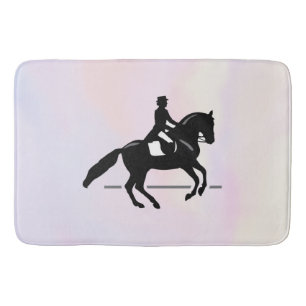 Elegant Dressage Rider on a Watercolor Background Bath Mat