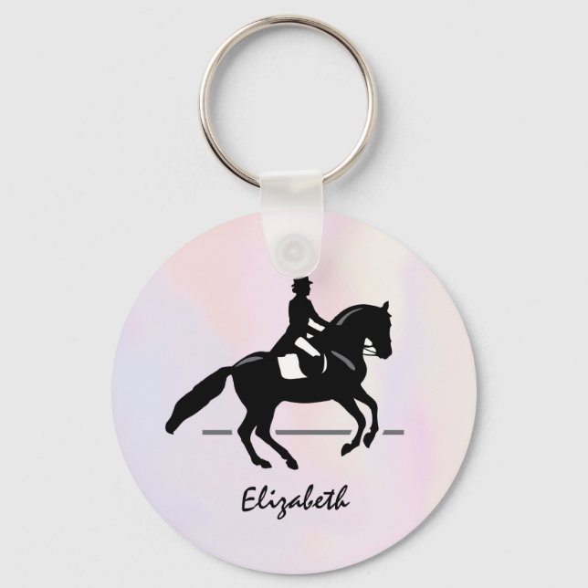 Elegant Dressage Rider on a Watercolor Background Keychain (Front)