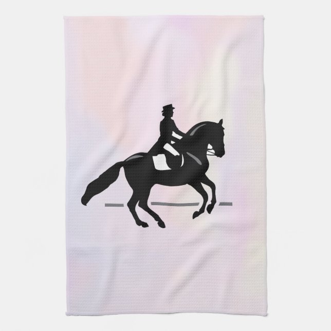 Elegant Dressage Rider on a Watercolor Background Kitchen Towel (Vertical)