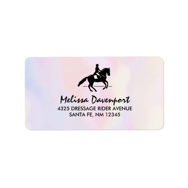 Elegant Dressage Rider on a Watercolor Background Label (Front)
