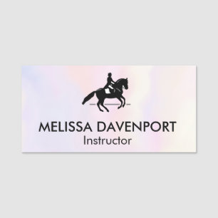 Elegant Dressage Rider on a Watercolor Background Name Tag