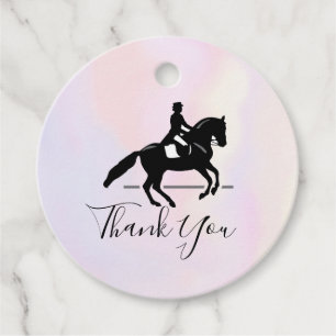 Elegant Dressage Rider on a Watercolor Thank You Favour Tags
