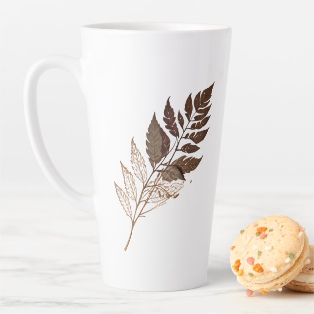 Elegant Dried Brown Leaf Botanical Latte Mug (In Situ)